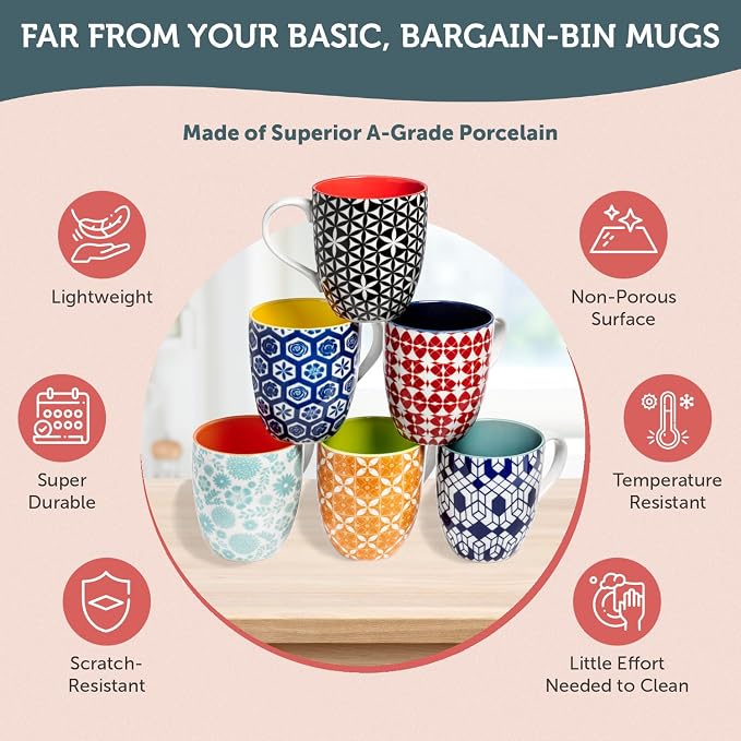 Annovero Large Coffee Mug Set of 6