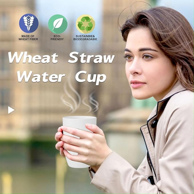 Wrova Wheat Straw Cups Set of 6 Good Alternative to Plastic Cups Reusable 12 oz