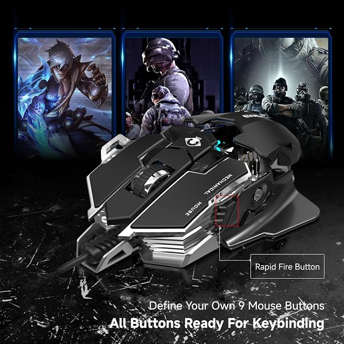 EWEADN G5 Wired Gaming Mouse, Ergonomic RGB Computer Mouse, 12800 Adjustable DPI