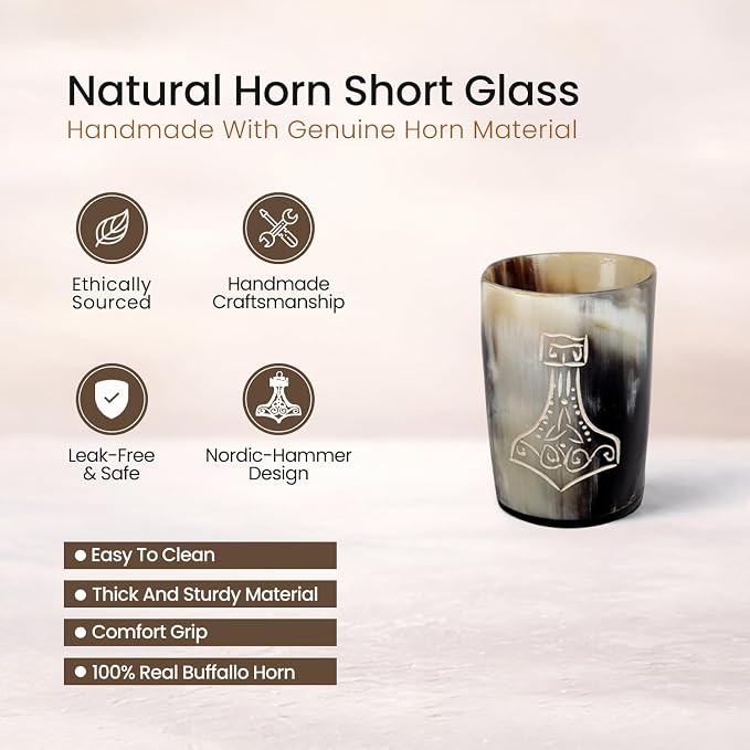 Handicrafts Home Viking Horn Shot Glasses Set of 4, Handmade Natural Ox Horn