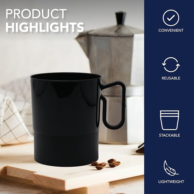 Party Essentials 8-Ounce Hard Plastic Coffee Cup/Tea Mug