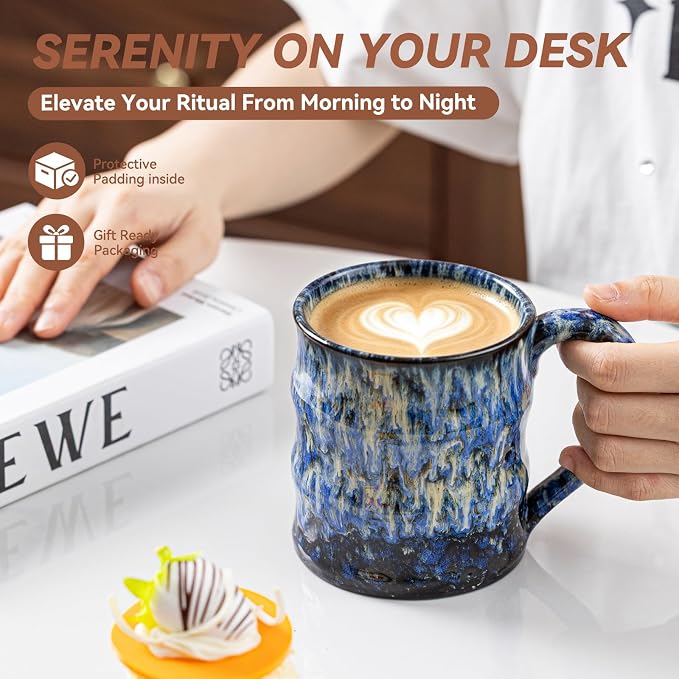 Unique Reactive Glaze Ceramic Coffee Mug - 15 oz Large Coffee Cup