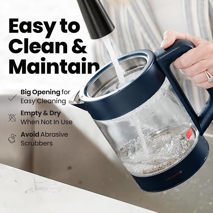 Viante Alba Electric Tea Kettle, No Plastic, Midnight Blue | Borosilicate glass