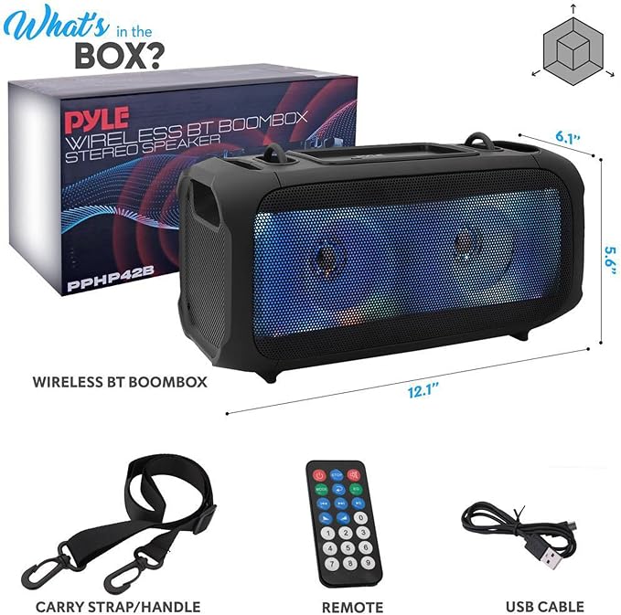 Pyle Wireless Portable Bluetooth Boombox Speaker - 120W Rechargeable Boom Box