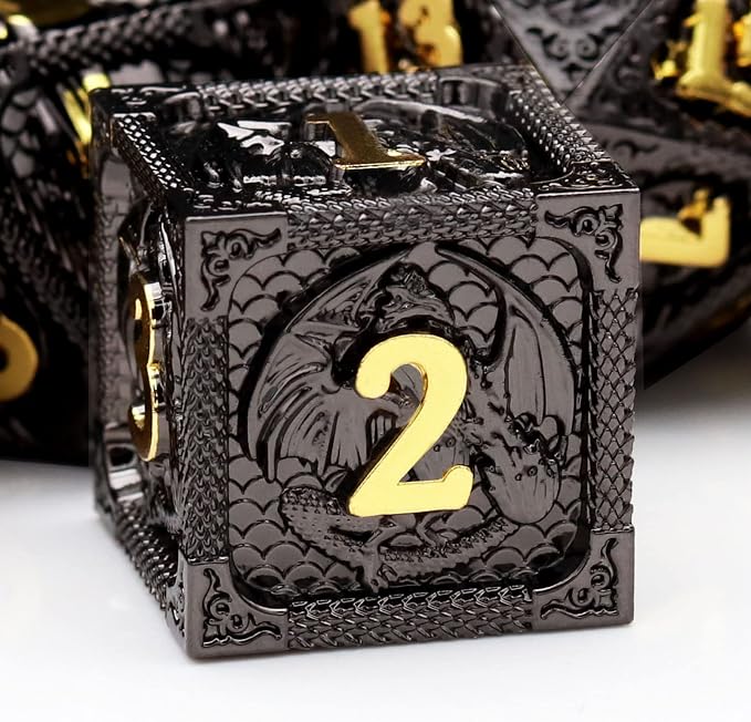Haxtec Metal DND Dice Set Black Gold Metal D&D Dice