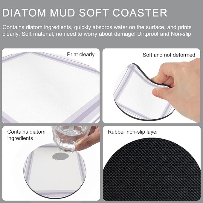 Minimalist Grid Coasters Set of 6, Absorbent Coasters