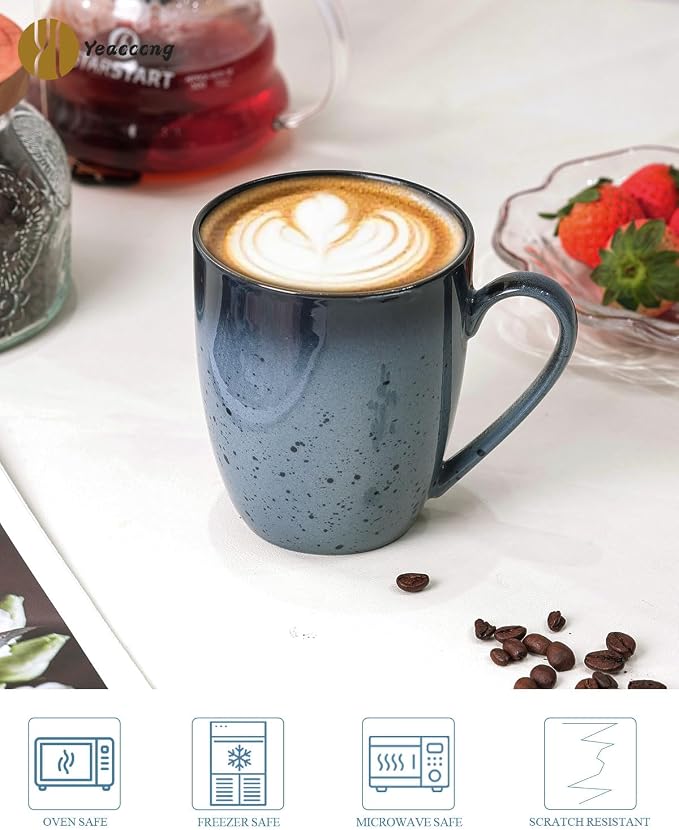 Yeacccng Modern Minimalist Coffee Mugs Set of 6, Cappuccino Cups Set, 16 Oz