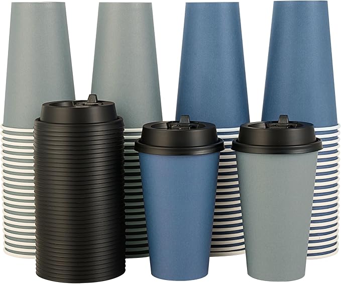 LITOPAK 100 Pack 16 oz Disposable Paper Coffee Cups