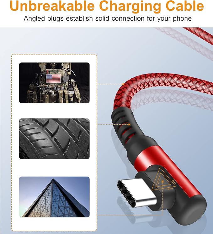 sweguard USB Type C Charger Cable Right Angle iPhone 16 Charger Nylon Braided