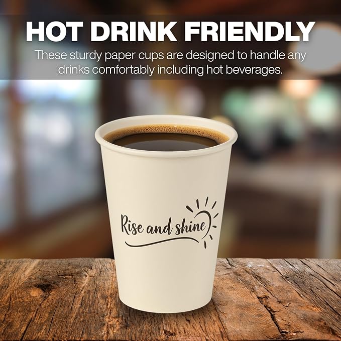 Disposable Coffee Cups, To Go Paper Hot Cups, Rise and Shine Design