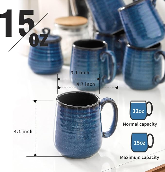 HASENSE Coffee Mugs, 12 Ounce Ceramic Coffee Mug Set of 6, Reactive Glaze Tea