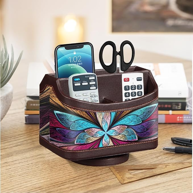 Fanousy 360° Rotating Remote Control Holder, PU Leather TV Remote Caddy