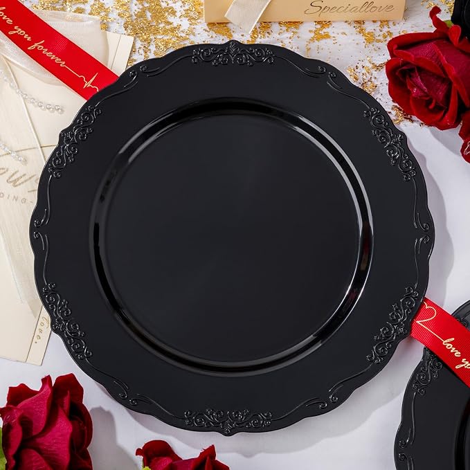 DaYammi 36PCS Black Plastic Plates, Heavy Duty Black Disposable Plates Premium