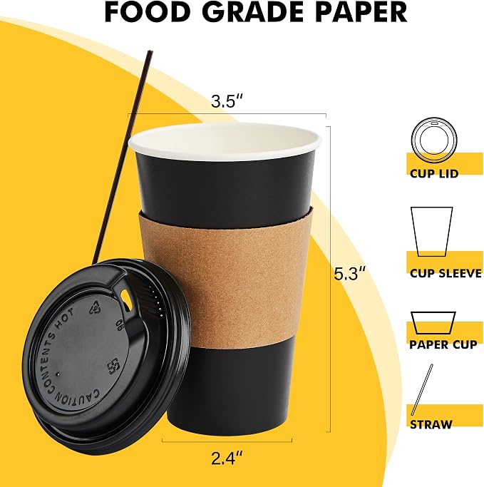 RACETOP 16 oz 100 Pack Black Disposable Coffee Cups