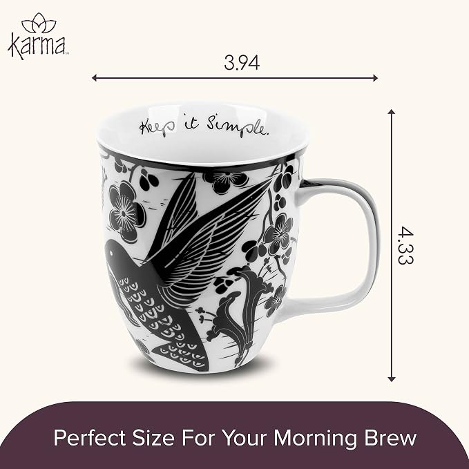 Karma Gifts 14 oz Black and White Boho Mug Hummingbird