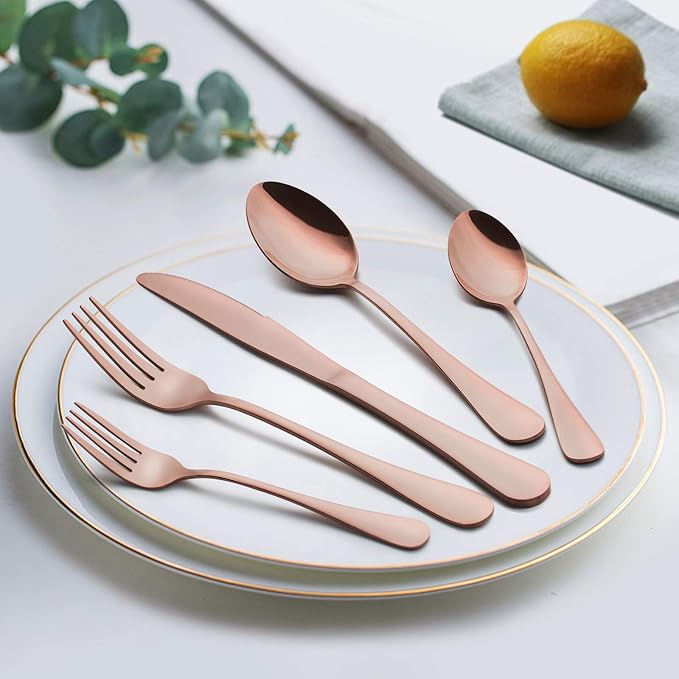 LIANYU Copper Silverware Flatware Set, 60 Piece Cutlery Set
