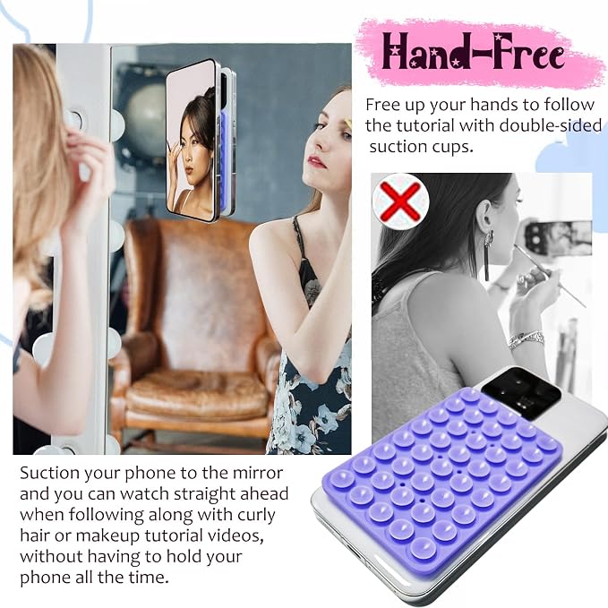 2 Pack Silicone Suction Cup Phone Case Mount Double Sided, Hands-Free Strong