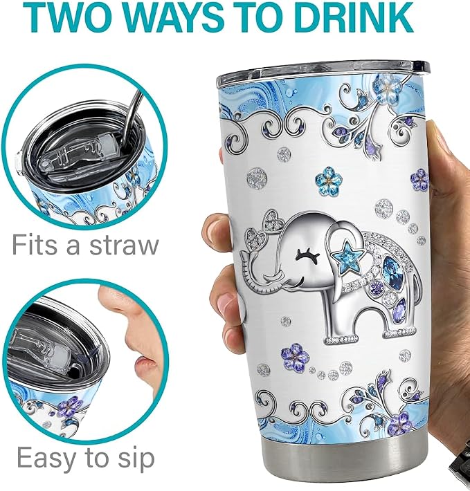 SANDJEST Elephant Tumbler 20oz Jewelry Drawings Stainless Steel Insulated