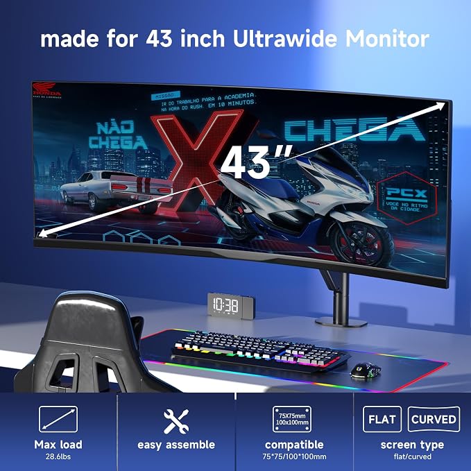 Pholiten Premium Aluminum Heavy Duty Monitor Arm，Ultrawide Monitor Arm