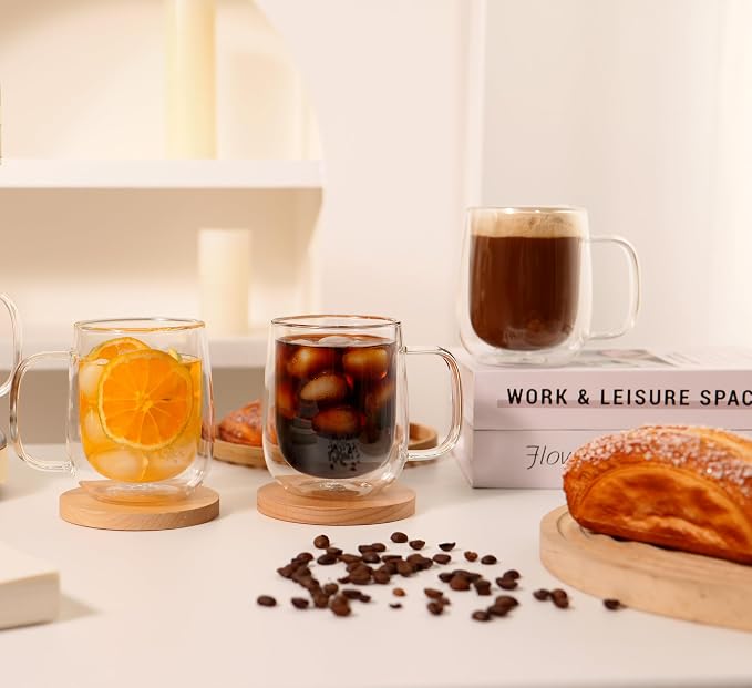 CNGLASS Large Double Wall Glass Coffee Mug 15.2oz