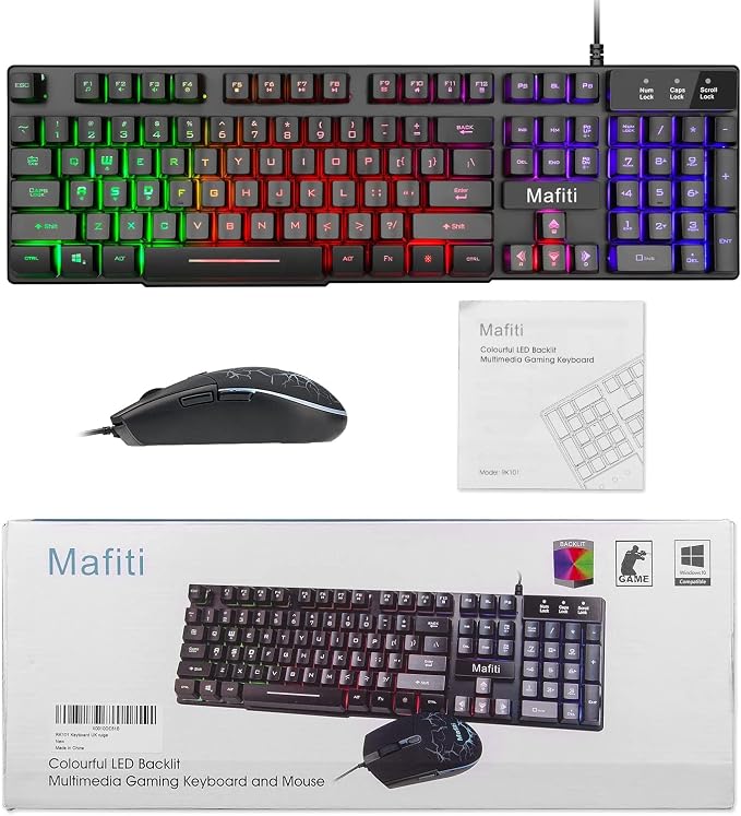mafiti RK101 Computer Keyboard Mouse Combo Wired, RGB Backlit USB Keyboard