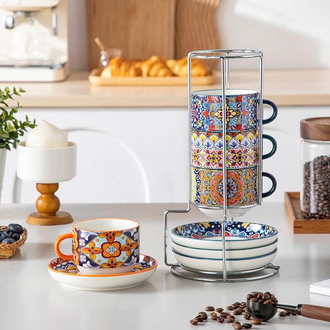 vancasso 8 Oz Espresso Cup Set of 4, Bohemian Ceramic