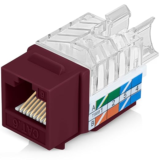Everest 45° Angled RJ45 Cat6 Keystone Jacks 20-Pack in Red