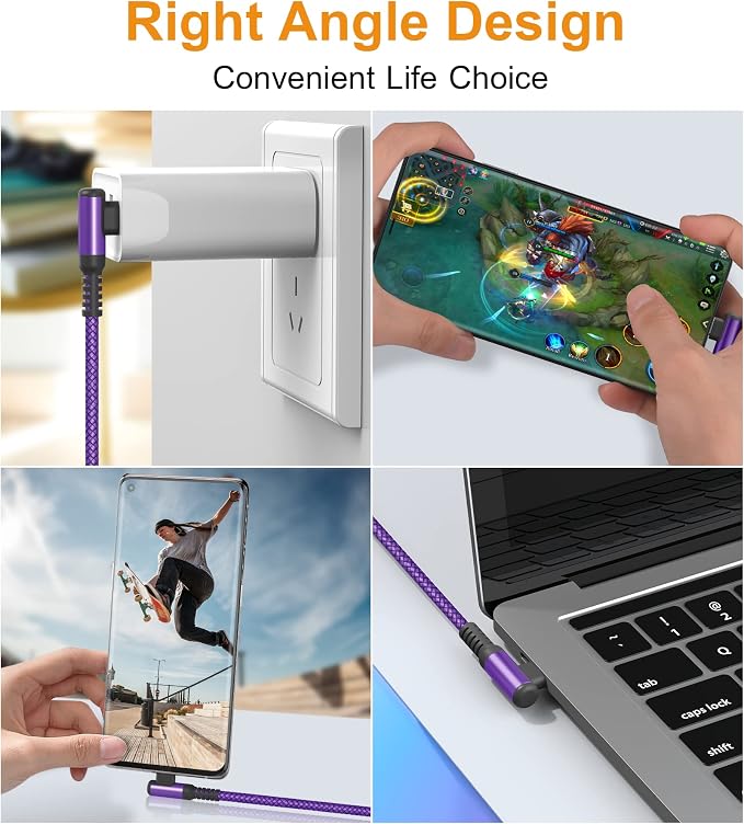 sweguard USB C Cable Right Angle, USB Type C iPhone 16 Charger Cable Nylon