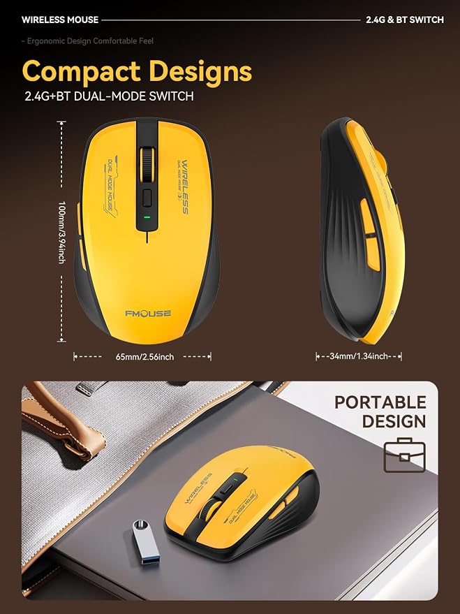 Wireless Mouse with Forward/Backward Side Keys, Silent Click, Ergonomic