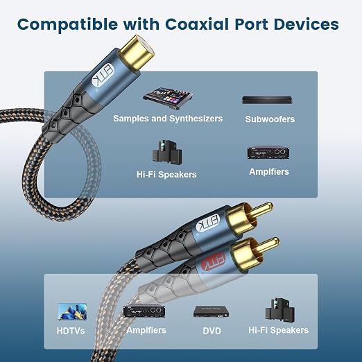 EMK RCA Splitter 2 Male to Female Extension Cable Dual Shielding Gold Plated