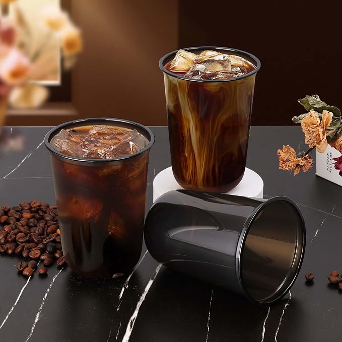 KesaPlan 100 Pcs 16oz Plastic Black Cups, Disposable Wine Cocktail Glasses |