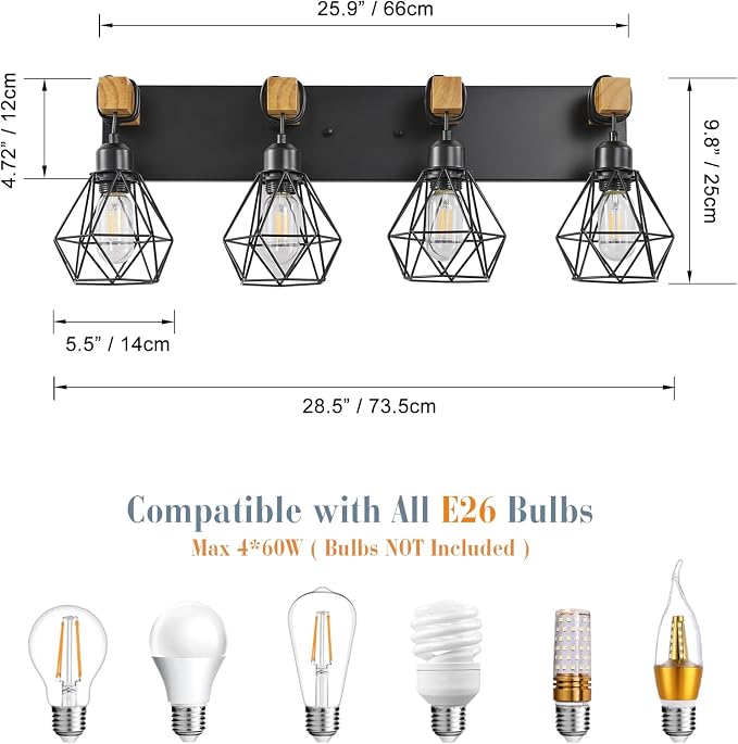 4 Light Farmhouse Vanity Light for Bathroom