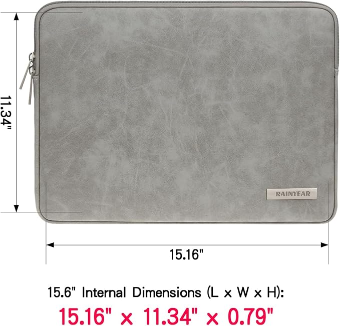 RAINYEAR 15.6 Inch Laptop Sleeve Protective Case PU Suede Leather Zipper Padded