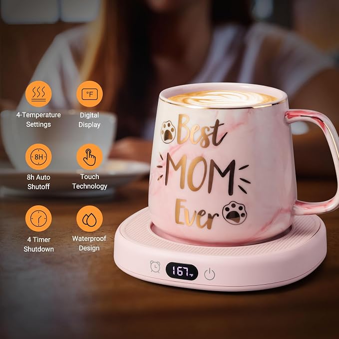Coffee Mug Warmer & Best MOM Ever Mug Set, Electric Cup Warmer