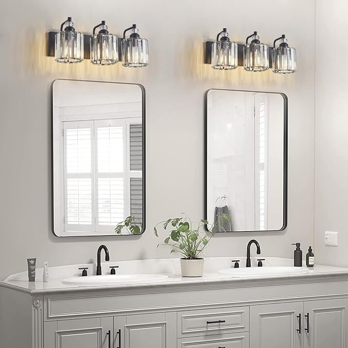 3-Light Black Bathroom Light Fixtures Over Mirror Modern Vanity Lights
