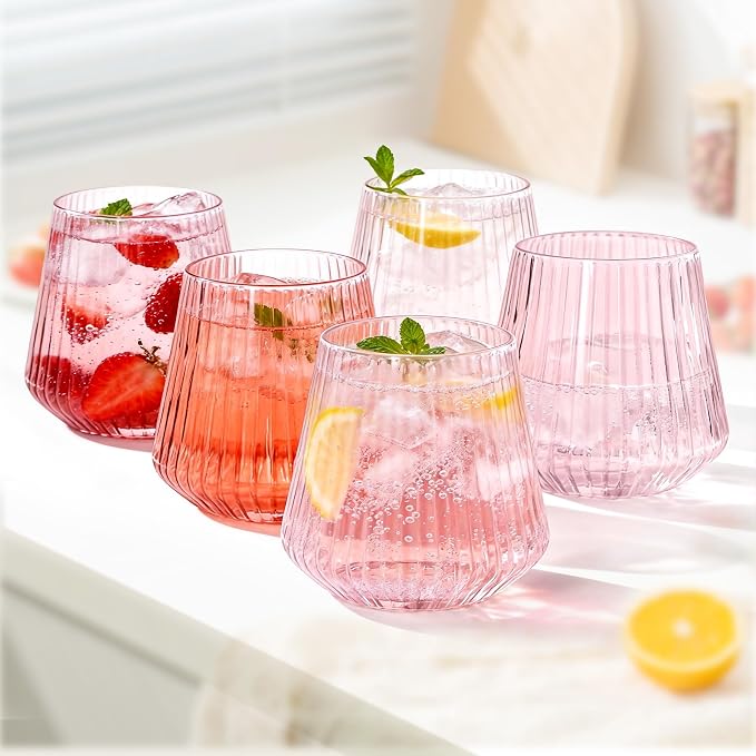 N9R 40PCS Pink Plastic Wine Glasses Disposable, 14 oz Cocktail & Spritz | Pink