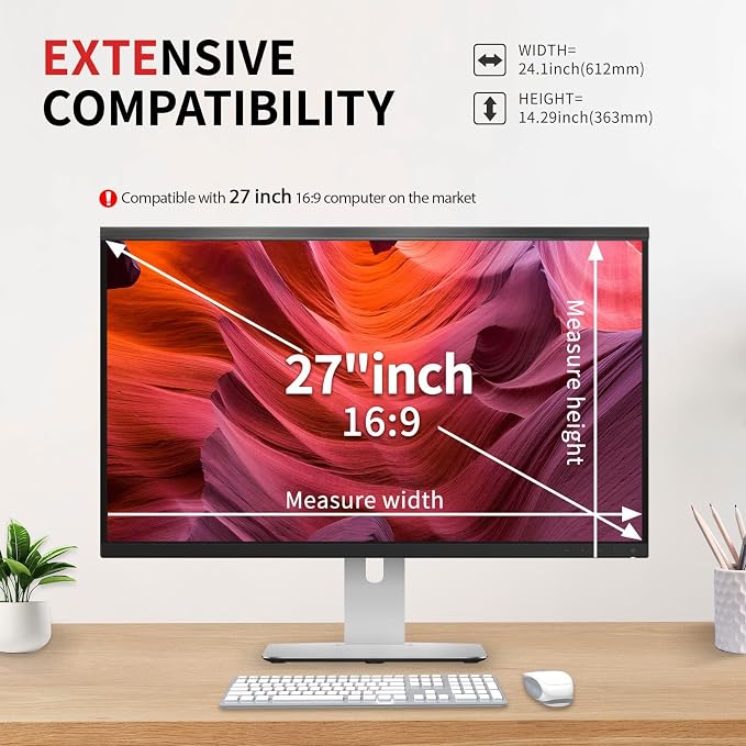 Magnetic 27 Inch Computer Privacy Screen Filter, Hanging Computer Screen