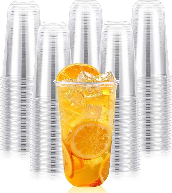 KesaPlan 100 Pcs 18oz Plastic Clear Cups, Disposable Wine Cocktail Glasses |