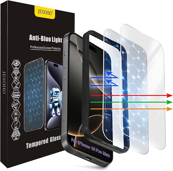 Screen Protector for iPhone 16 Pro Max, 3RD Colorless Anti-Blue Light Tempered