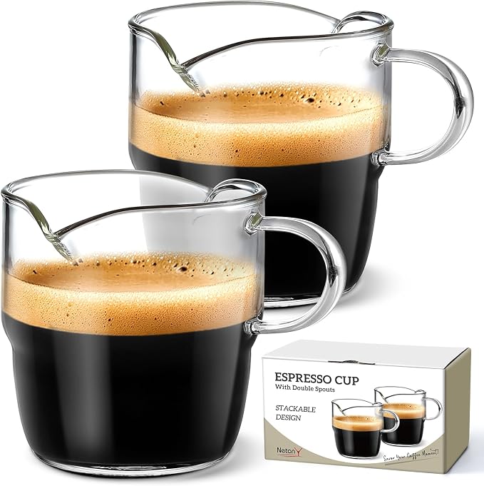 NETANY 6 OZ Espresso Cups Set of 2, Double Spouts Stackable Cups, Espresso