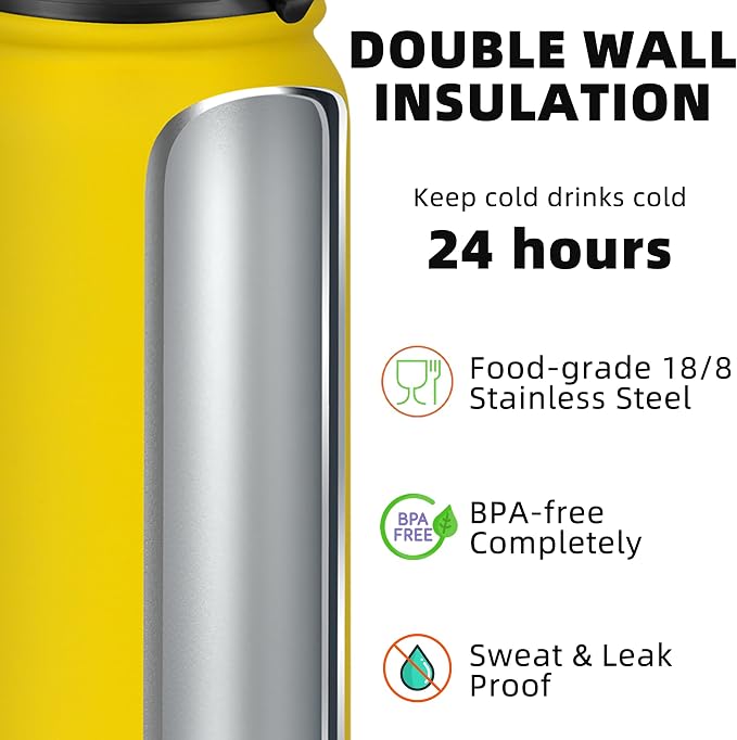Fanhaw 24 oz Insulated Stainless Steel Water Bottle