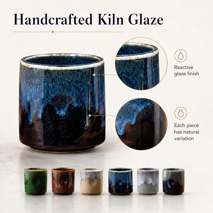 18oz Ceramic Coffee Mug with Hole, Vintage Kiln Style Handleless Tumbler