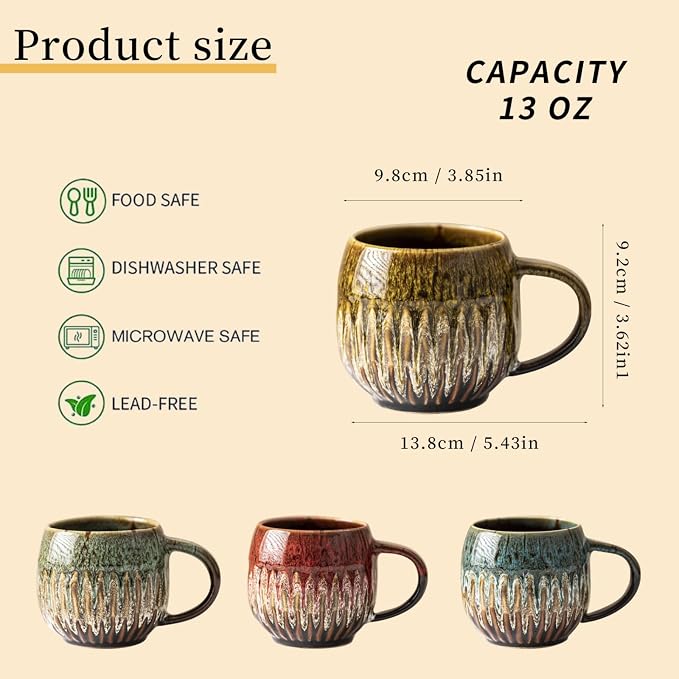 13oz Large Ceramic Coffee Mug, Microwave Safe, Dishwasher Safe