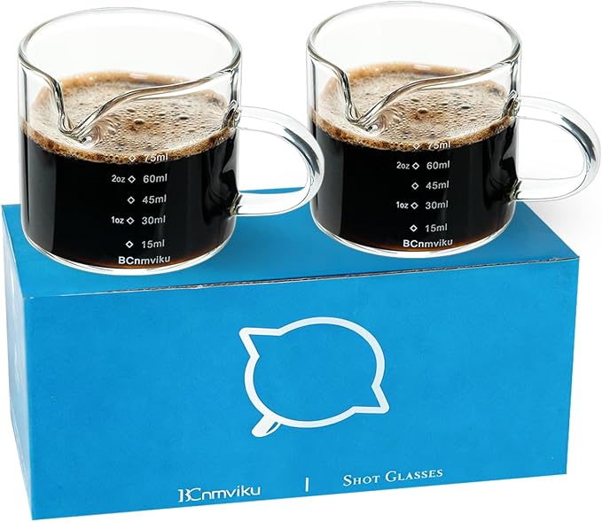 BCnmviku 2 PACK Espresso Glass Measuring Cup Triple Pitcher Milk Cup 75ML