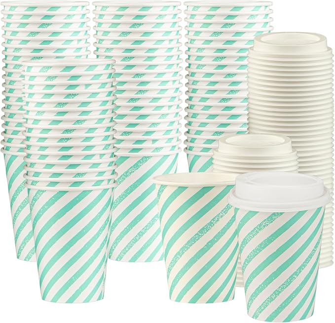 Disposable Coffee Cups with Lids, To Go Paper Hot Cups, Water Blue