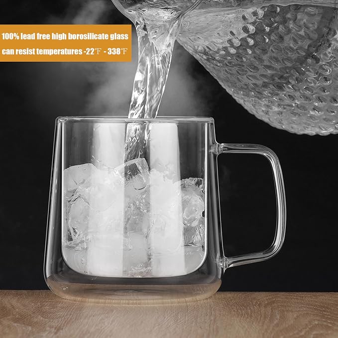 Extra Large Thicken Double Wall Glasses Coffee Mugs Tea Cups set of 2, 24OZ