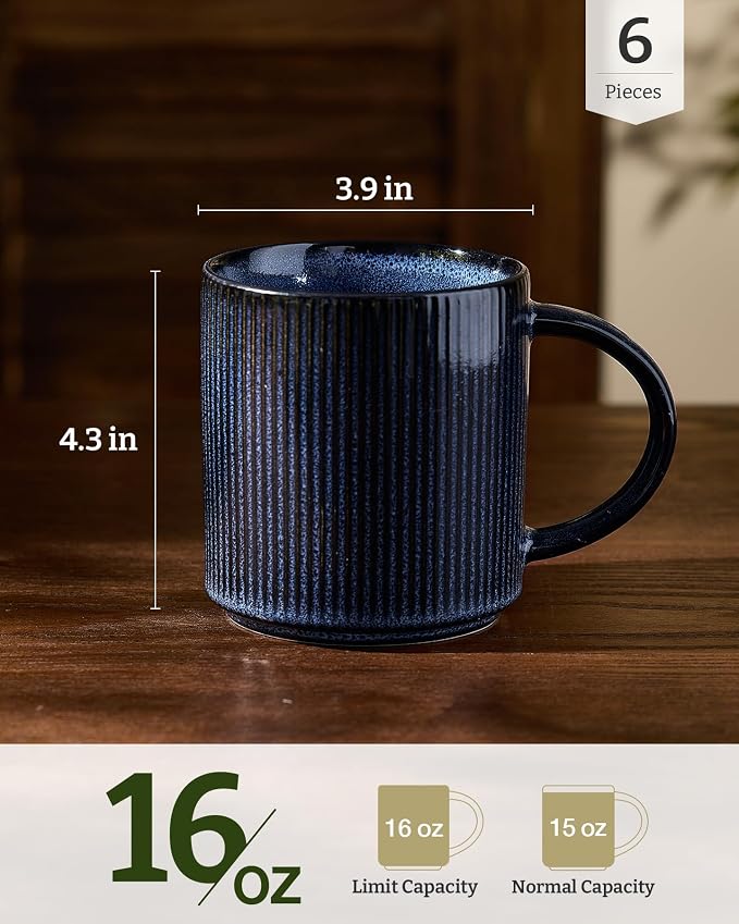 famiware Coffee Mug Set for 6, Star 16 oz Catering Mugs Cup Set