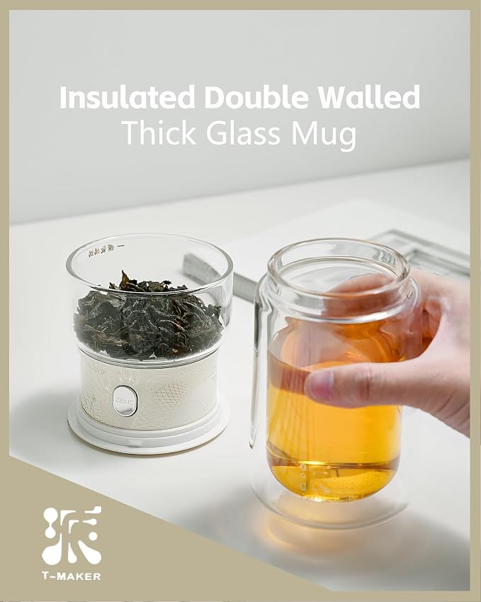 ZENS Glass Tea Infuser Pot, Modern One Touch Tea Maker