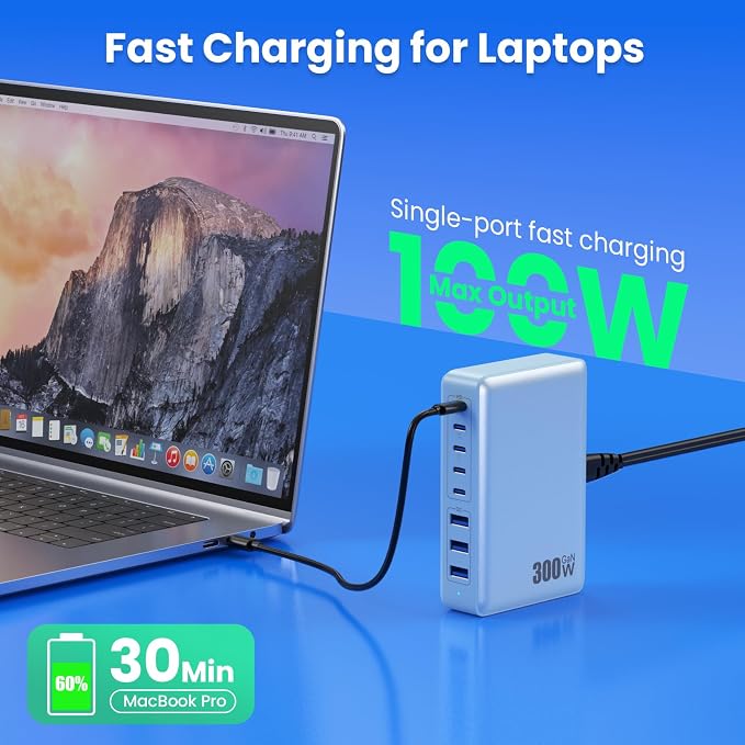 USB C Charger 300W USB C Charger Block 8-Ports GaN IV Fast Charging Station