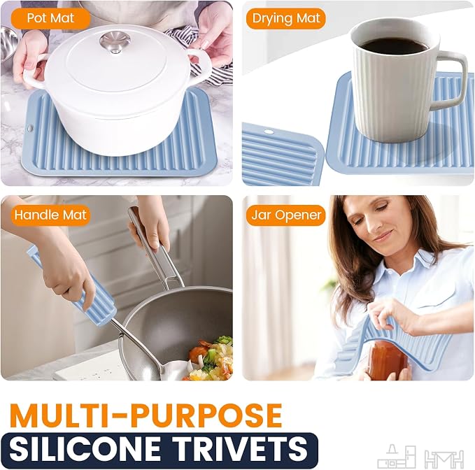 Silicone Trivet Mats 2 Heat Resistant Pot Holders Multipurpose Non-Slip Hot Pads